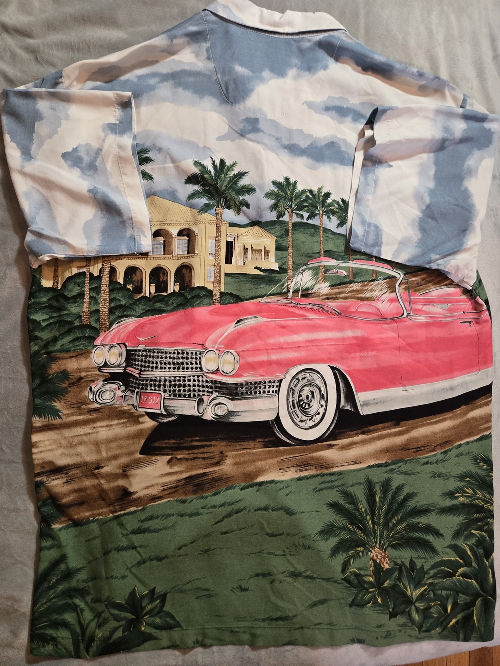 Vintage Tropical Shirt with Pink Convertible Motif
